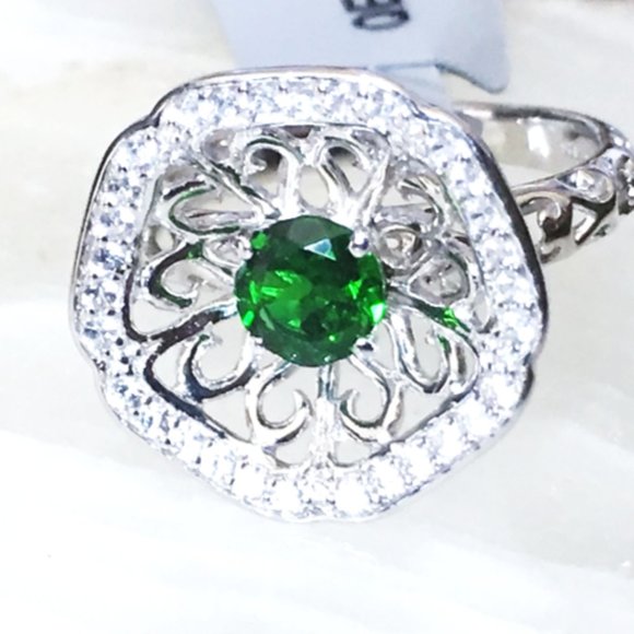 Chrome Diopside Nest Ring .925 Sterling Silver Natural Gemstones Concave - Picture 5 of 16